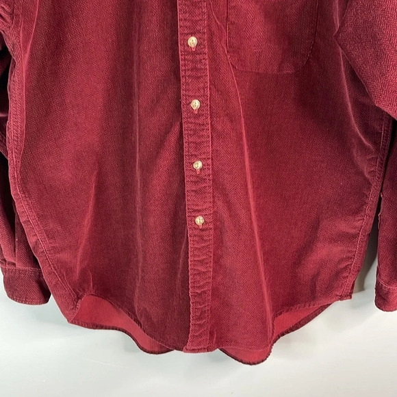 EDDIE BAUER Mens Burgundy Corduroy Herringbone Button Down Shirt Size XL Tall - Picture 4 of 13